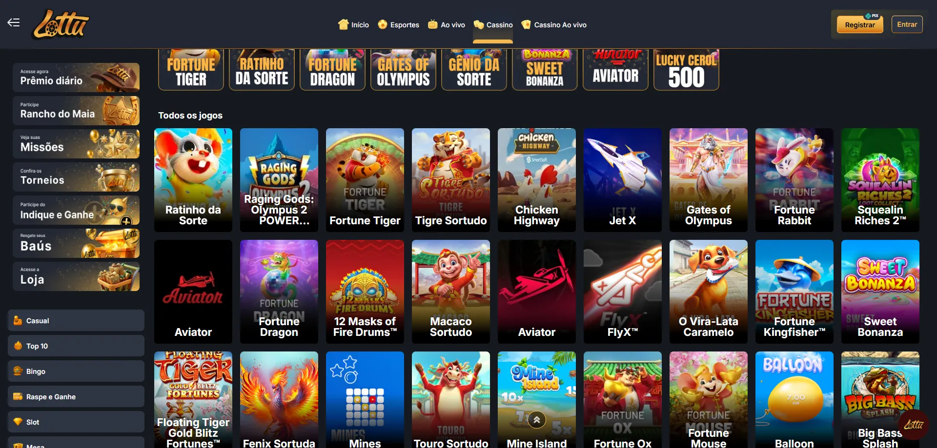 Slots populares no Lotus Bet app — Fortune Tiger e mais